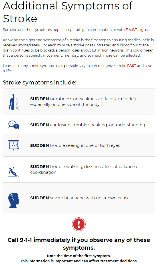 Stroke Signs and Symptoms