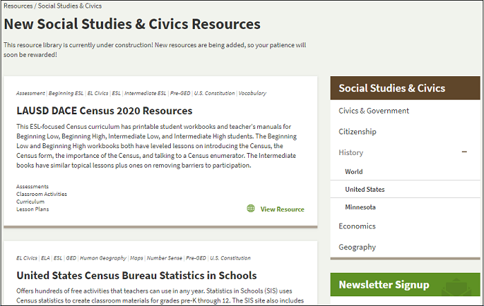 Social Studies & Civics Online Resource Library Is Here!