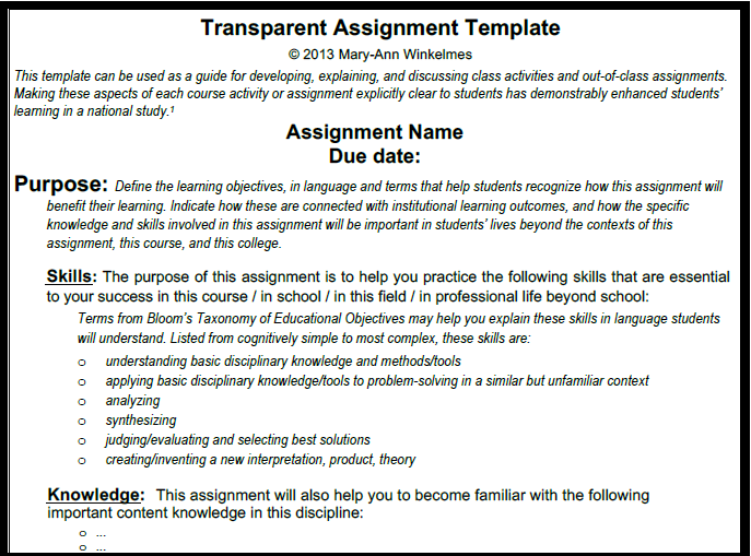 Transparency in Learning and Teaching - TILT