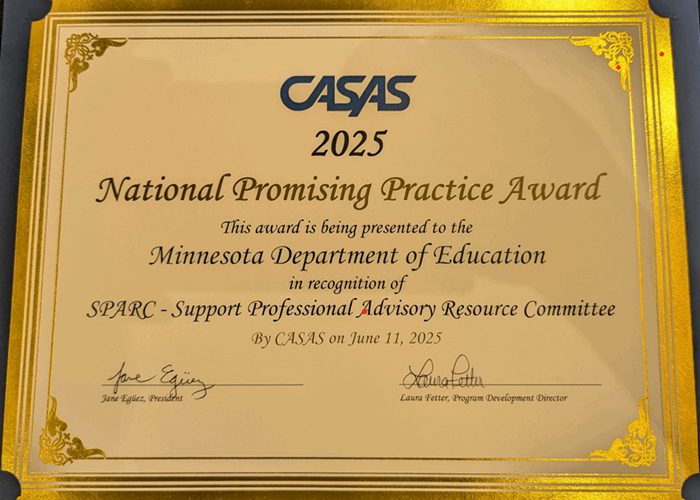 National Promising Practice Awarded to MDE and SPARC